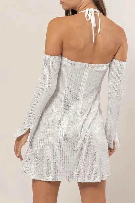 HYFVE Sequin Rosette Halter Mini Dress for a perfect OOTD – dress to impress outfits from Amexza