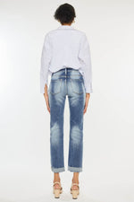 High Rise Cuffed Straight Jeans - Amexza