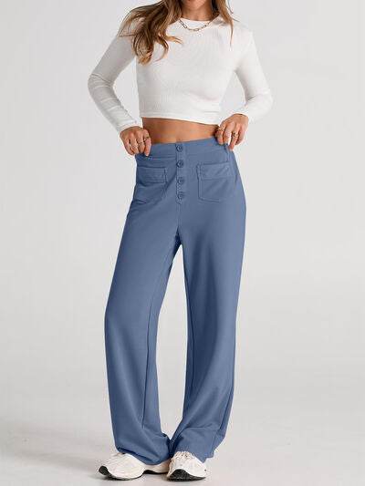 High Waist Wide Leg Pants Dusty Blue for a perfect OOTD – dress to impress outfits from Amexza