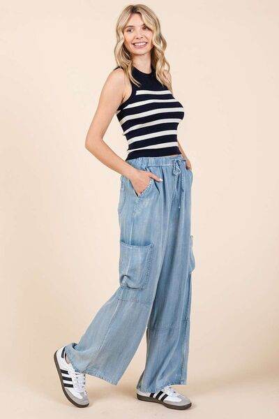 Mittoshop Washed Elastic Waist Cargo Wide Leg Pants for a perfect OOTD – dress to impress outfits from Amexza