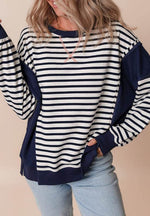 Exposed Seam Striped Long Sleeve Sweatshirt for a perfect OOTD – dress to impress outfits from Amexza
