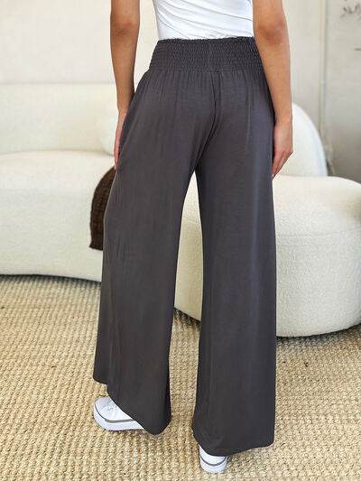 Basic Bae Full Size Smocked Wide Waistband Wide Leg Pants for a perfect OOTD – dress to impress outfits from Amexza