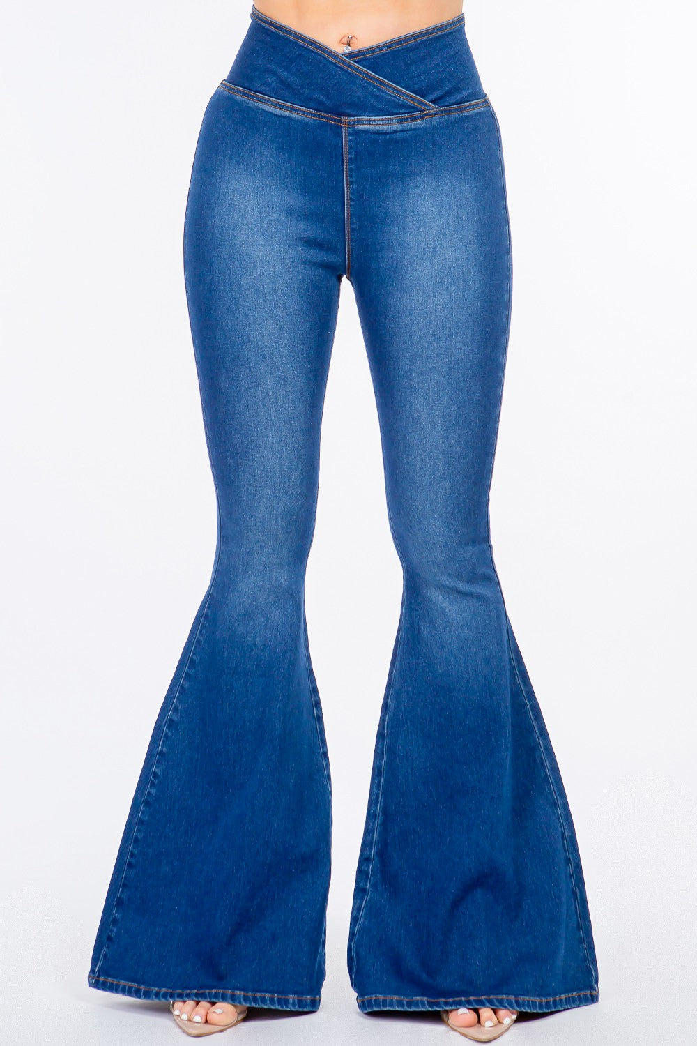 American Bazi High Waist Pull On Flare Jeans - Blue / S