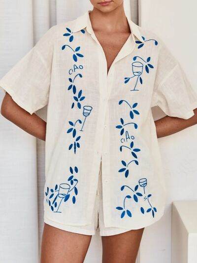 Embroidered Button Up Half Sleeve Top and Shorts Set for a perfect OOTD – dress to impress outfits from Amexza