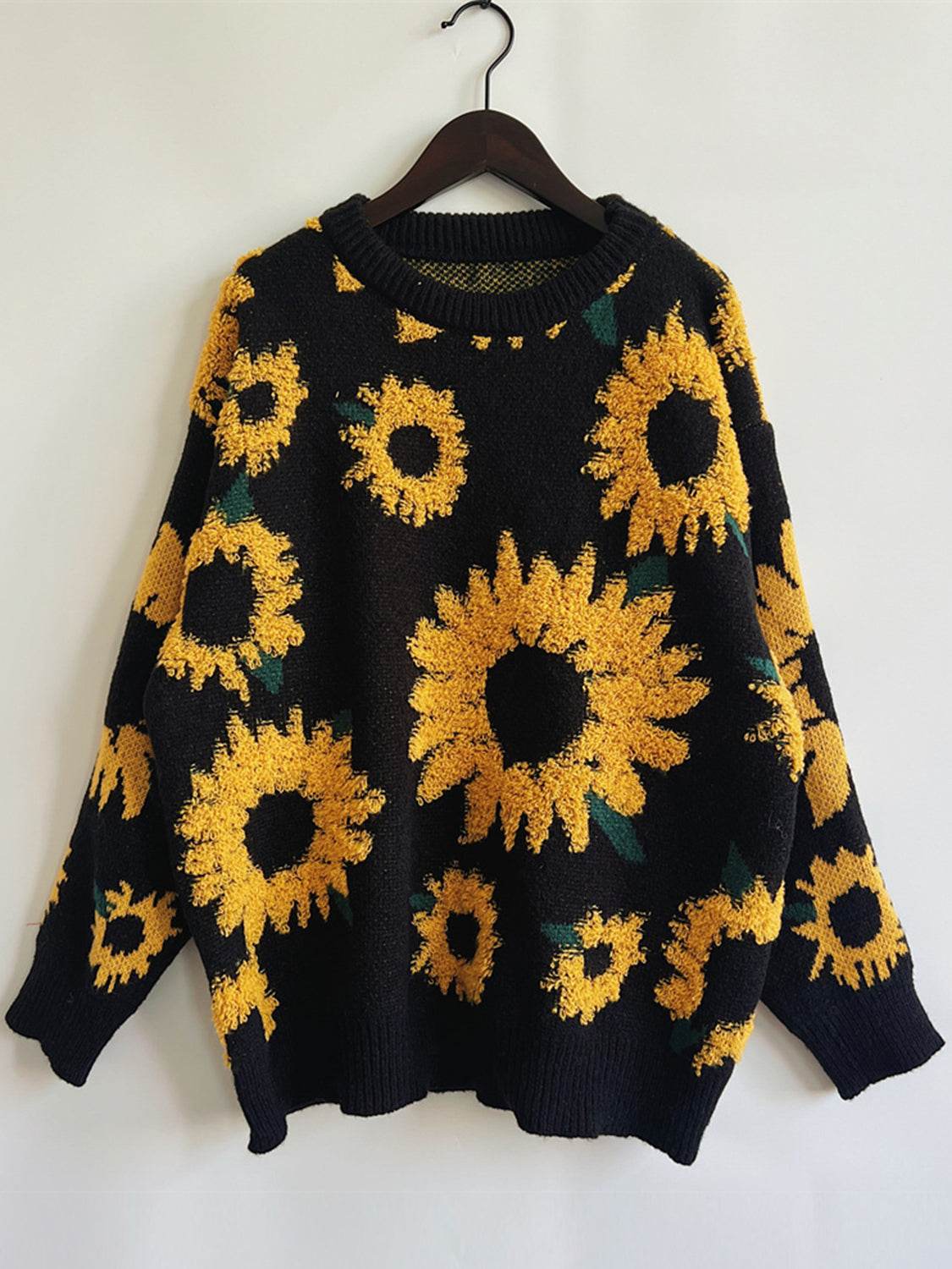 Sunflower Dropped Shoulder Long Sleeve Sweater - Amexza