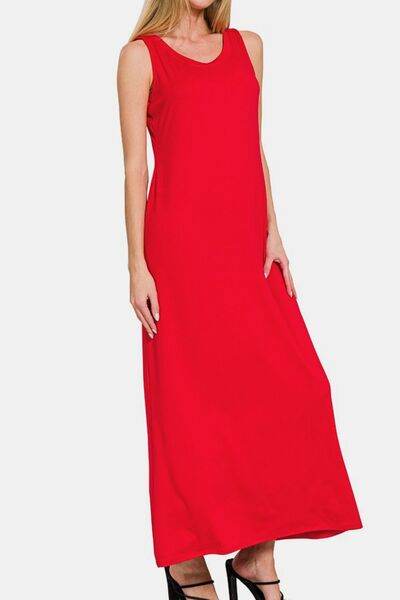 Zenana Scoop Neck Wide Strap Tank Dress - Amexza