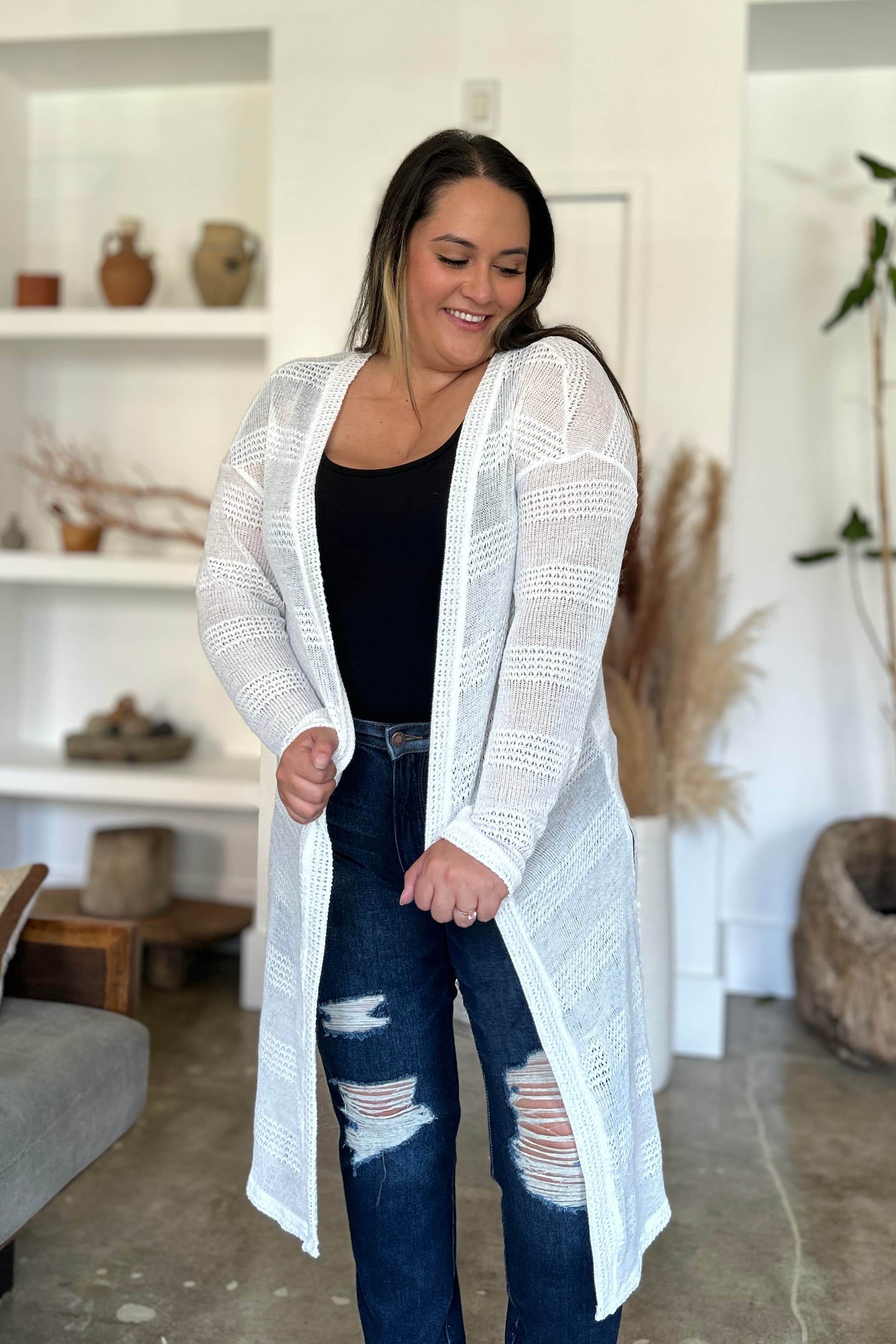 Double Take Full Size Open Front Longline Cardigan for a perfect OOTD – dress to impress outfits from Amexza