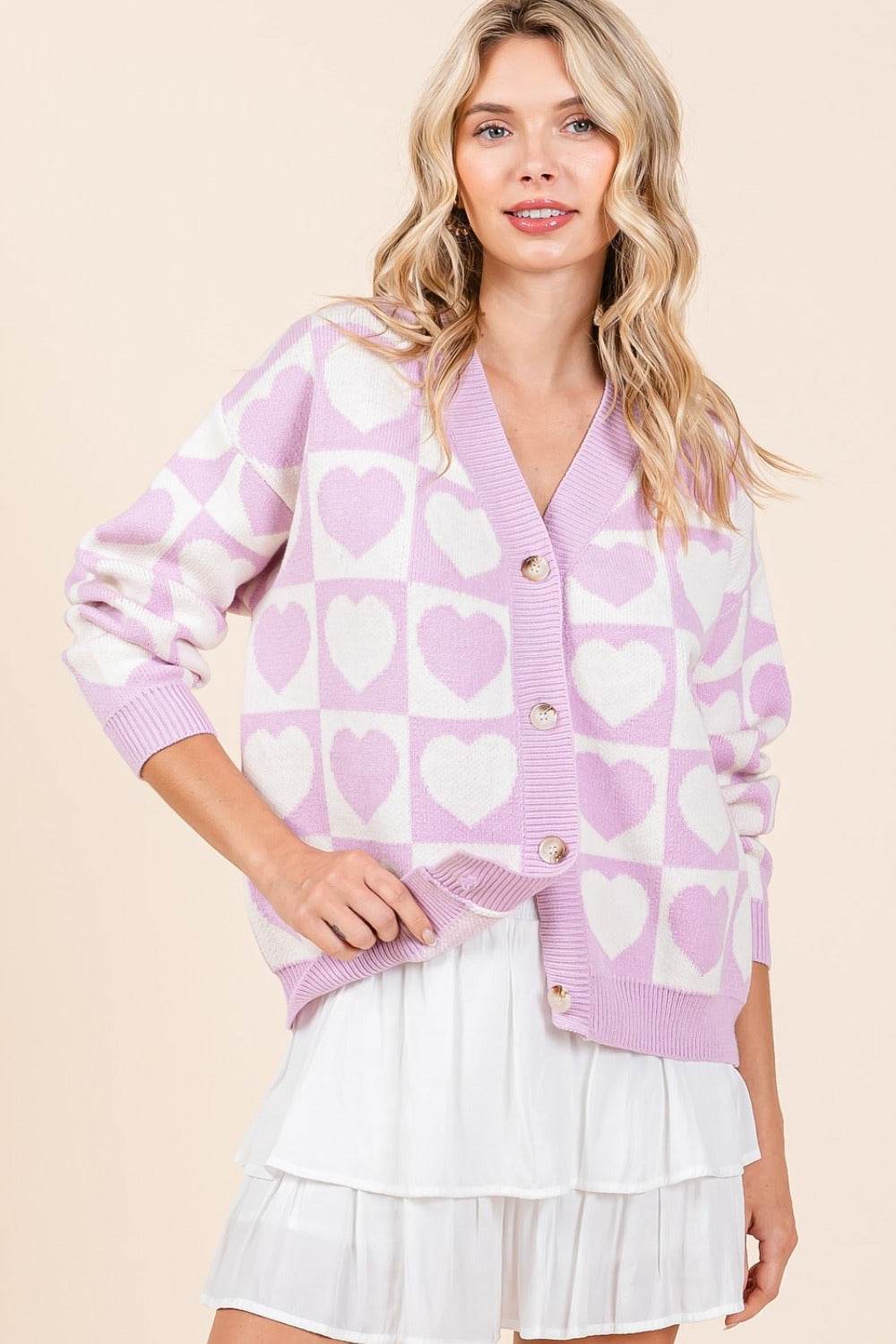 Mittoshop Checkered Heart Button Down Cardigan for a perfect OOTD – dress to impress outfits from Amexza