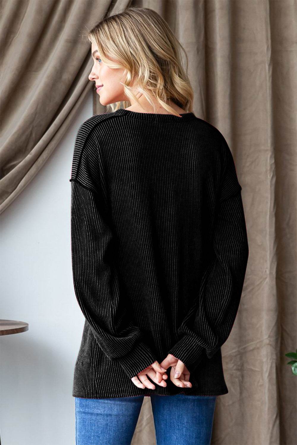 Heimish Ribbed Exposed Seam Long Sleeve T-Shirt for a perfect OOTD – dress to impress outfits from Amexza