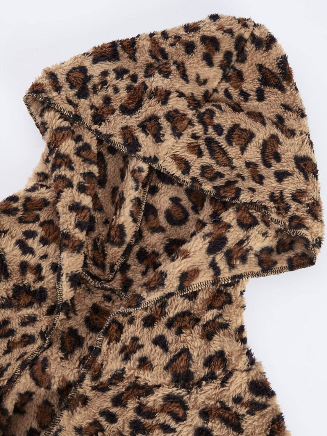 Fuzzy Leopard Long Sleeve Hooded Jacket for a perfect OOTD – dress to impress outfits from Amexza