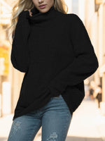 Turtleneck Drop Shoulder Long Sleeve Sweater Black for a perfect OOTD – dress to impress outfits from Amexza