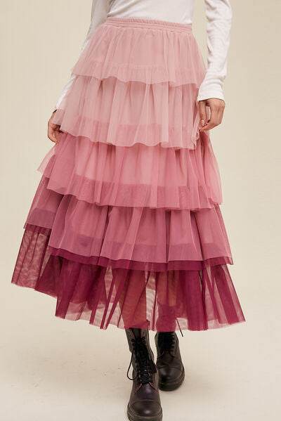 Elastic Waist Layered Tulle Midi Skirt for a perfect OOTD – dress to impress outfits from Amexza