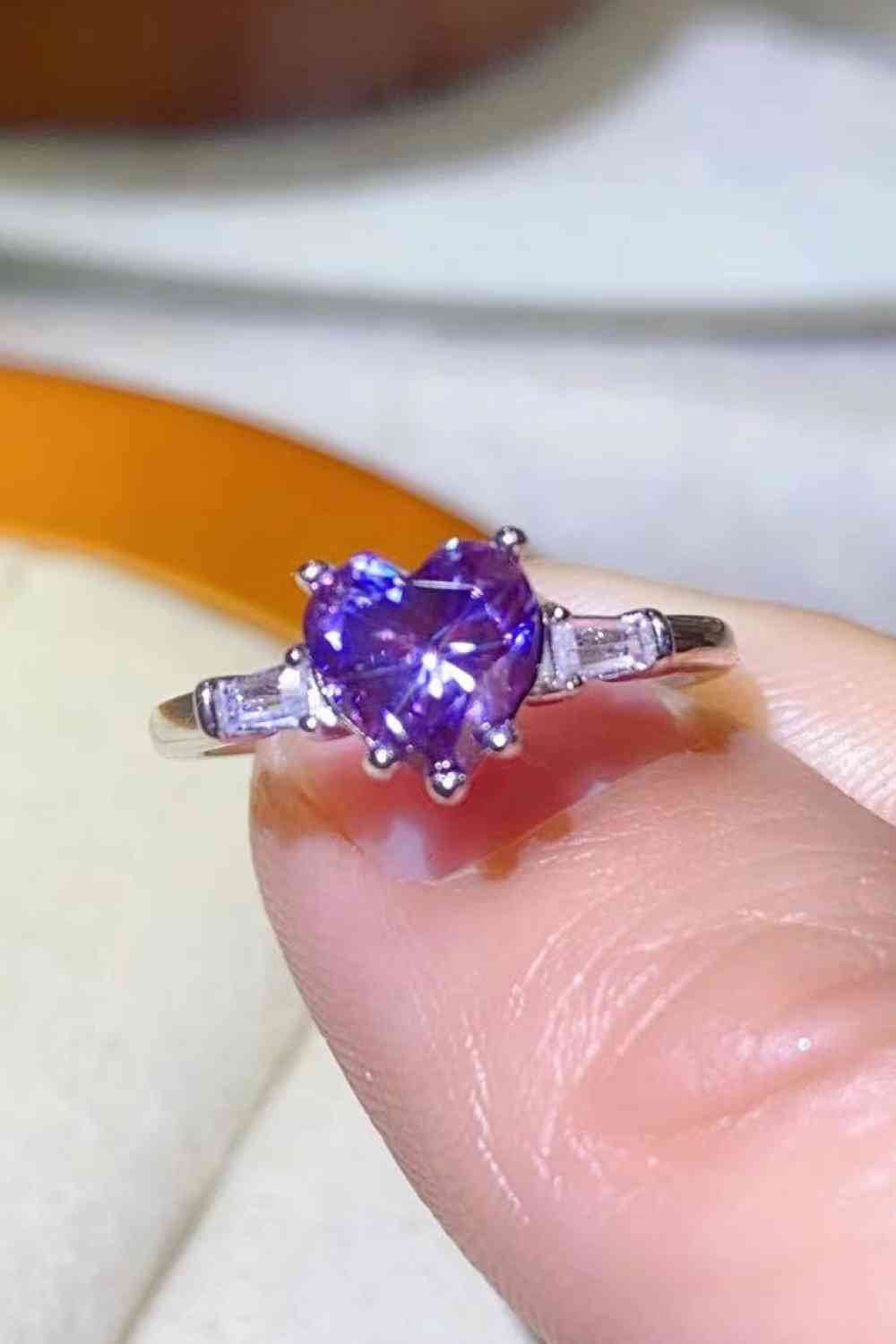 1 Carat Moissanite Heart-Shaped Platinum-Plated Ring in Purple Purple for a perfect OOTD – dress to impress outfits from Amexza