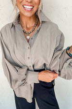 Button Down Collared Neck Long Sleeve Shirt - Amexza
