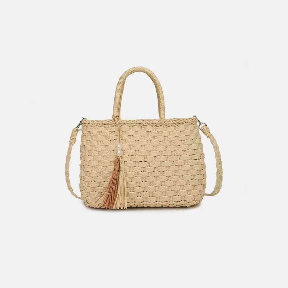 Braided Strap Paper Weave Shoulder Bag Beige One Size for a perfect OOTD – dress to impress outfits from Amexza