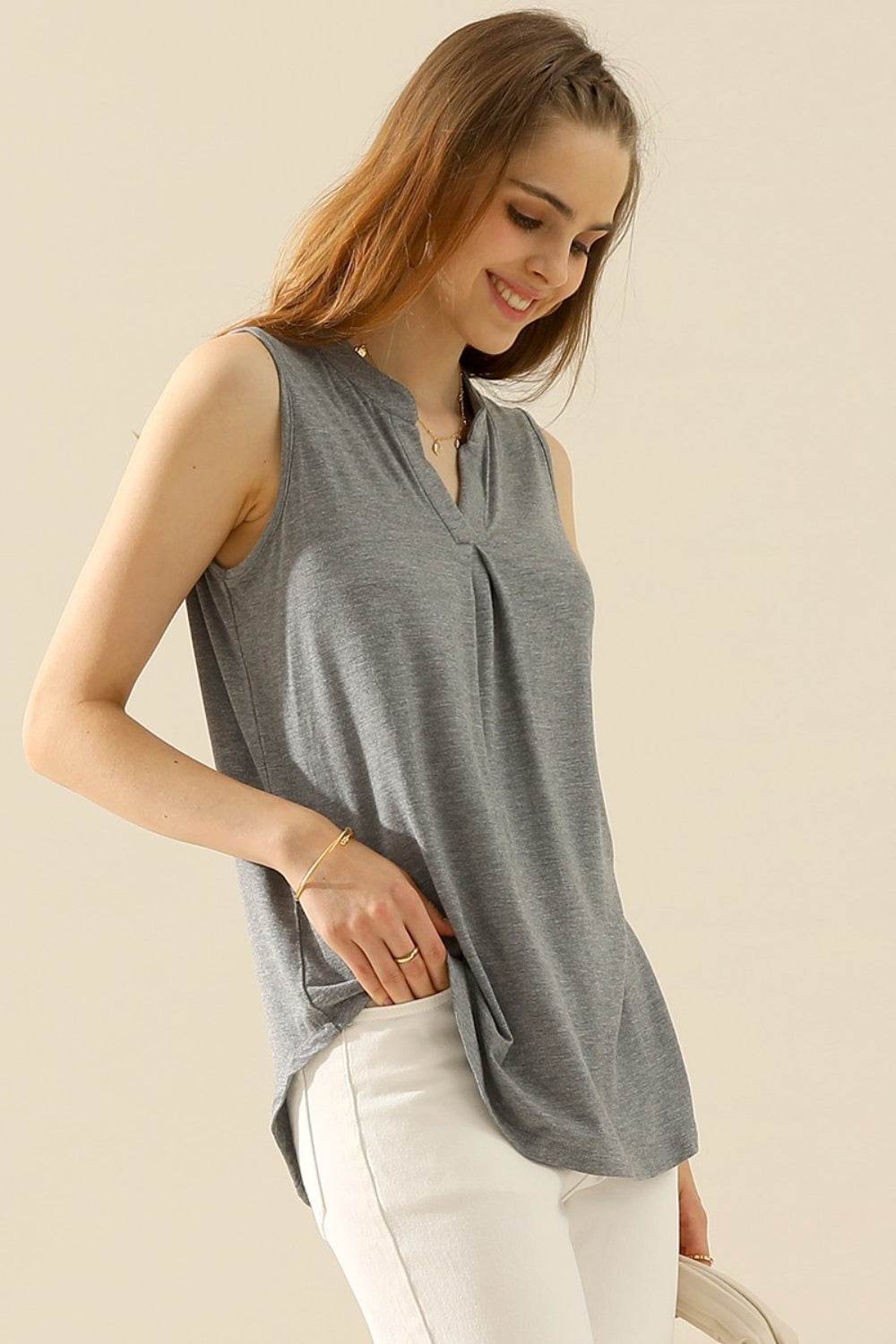 Ninexis Full Size Notched Sleeveless Top for a perfect OOTD – dress to impress outfits from Amexza