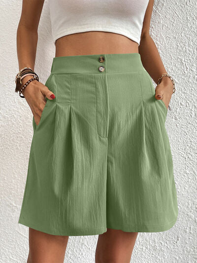 High Waist Shorts with Pockets Light Green for a perfect OOTD – dress to impress outfits from Amexza