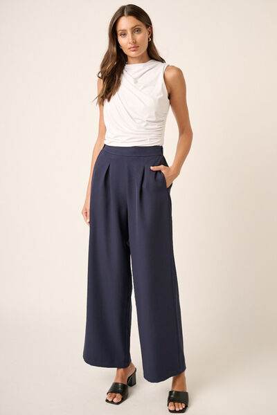 Mittoshop Inverted Pleat Detail Wide Leg Pants Dark Navy for a perfect OOTD – dress to impress outfits from Amexza