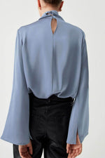 Cutout Turtleneck Long Sleeve Blouse - Amexza