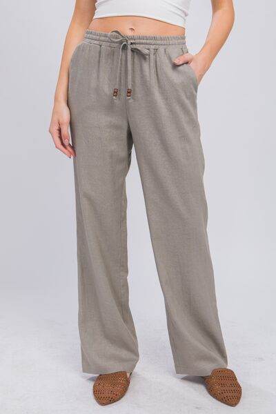 Love Tree Drawstring Wide Leg Pants - Amexza