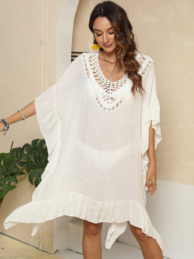 Cutout Ruffled Half Sleeve Cover-Up for a perfect OOTD – dress to impress outfits from Amexza