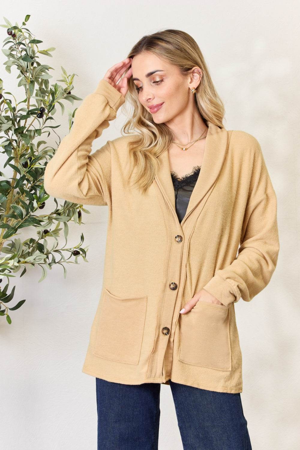 Heimish Full Size Button Up Long Sleeve Cardigan for a perfect OOTD – dress to impress outfits from Amexza