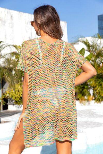 Angel Wings Slit Openwork V-Neck Short Sleeve Cover Up for a perfect OOTD – dress to impress outfits from Amexza