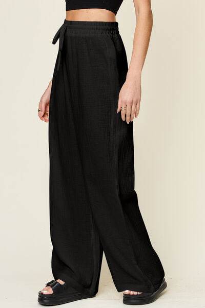 Double Take Full Size Texture Drawstring Wide Leg Pants for a perfect OOTD – dress to impress outfits from Amexza