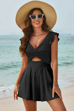 Cutout V-Neck Cap Sleeve One-Piece Swimwear Black for a perfect OOTD – dress to impress outfits from Amexza