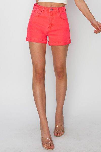 RISEN Full Size High Rise Cuffed Denim Shorts for a perfect OOTD – dress to impress outfits from Amexza