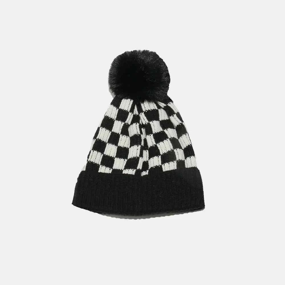 Checkered Knit Hat with Pompom for a perfect OOTD – dress to impress outfits from Amexza
