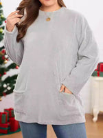 Fuzzy Round Neck Long Sleeve Top - Amexza