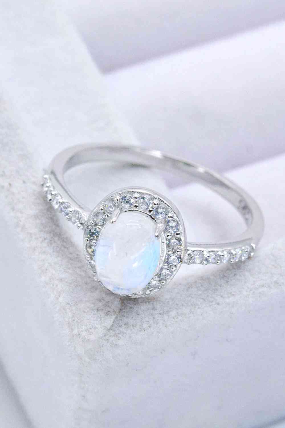 925 Sterling Silver Natural Moonstone Halo Ring for a perfect OOTD – dress to impress outfits from Amexza