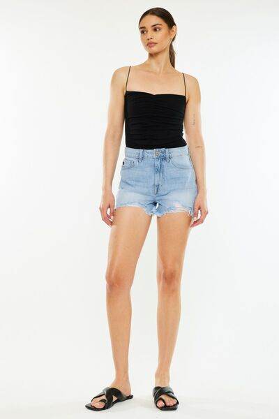 Kancan Raw Hem Distressed High Waist Denim Shorts for a perfect OOTD – dress to impress outfits from Amexza