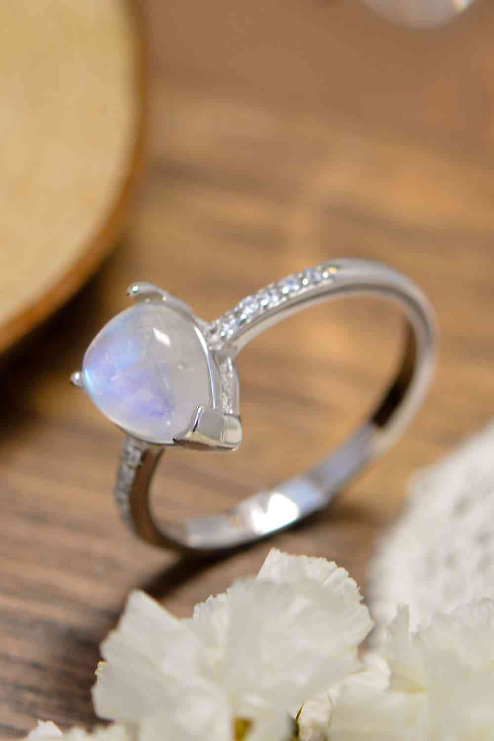 High Quality Natural Moonstone Teardrop Side Stone Ring for a perfect OOTD – dress to impress outfits from Amexza