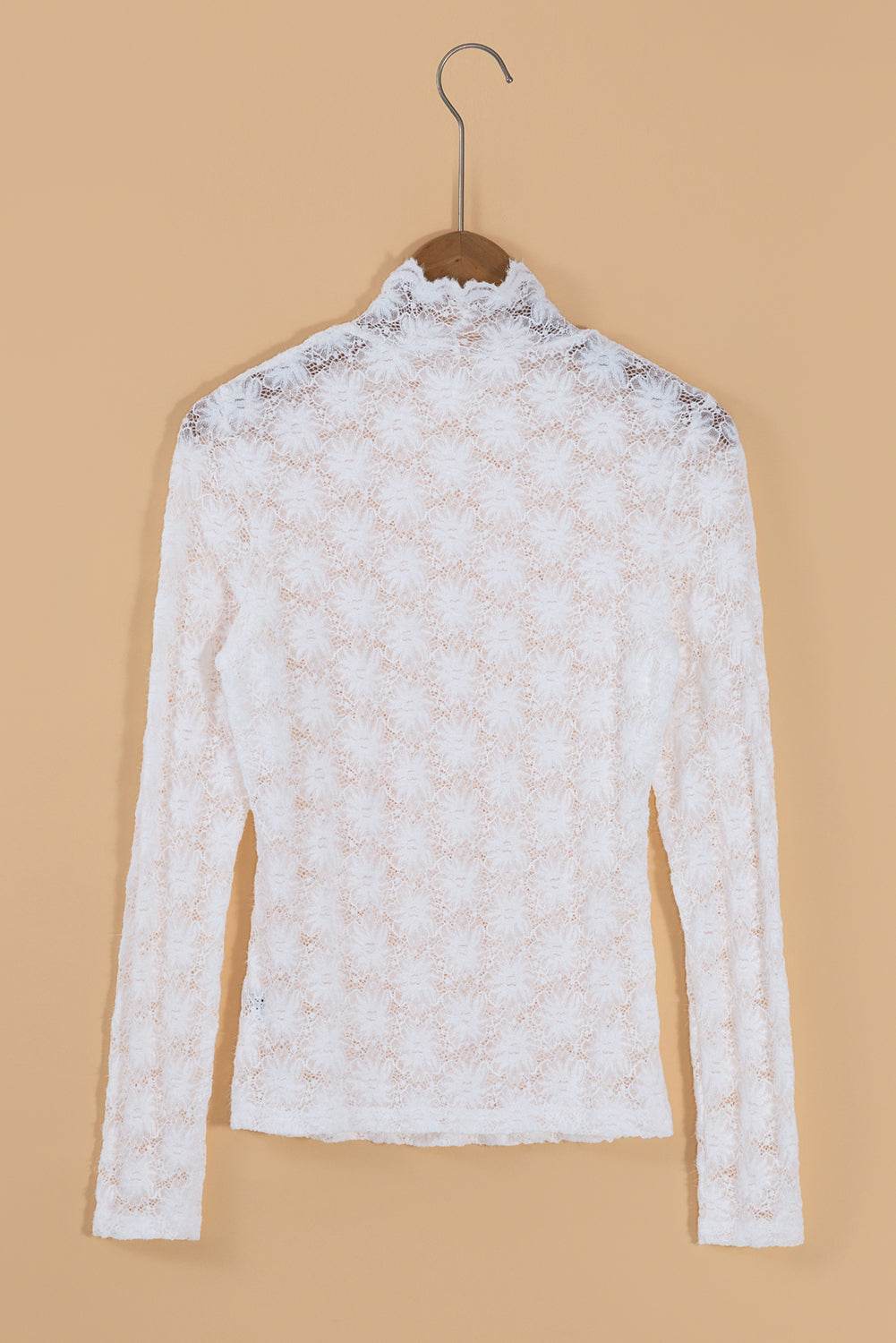 Mock Neck Long Sleeve Lace Top - Amexza