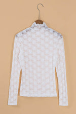 Mock Neck Long Sleeve Lace Top - Amexza