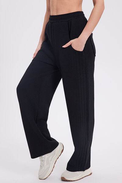 Basic Bae Elastic Waist Straight Leg Pants with Pockets Black for a perfect OOTD – dress to impress outfits from Amexza