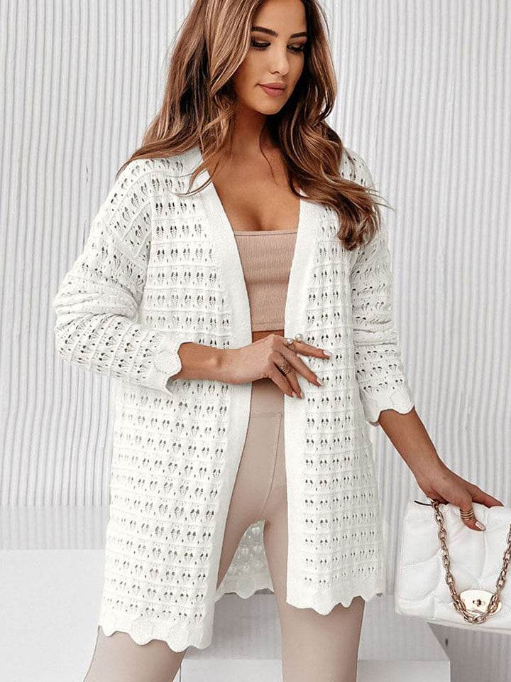 Long Sleeve Openwork Cardigan White for a perfect OOTD – dress to impress outfits from Amexza