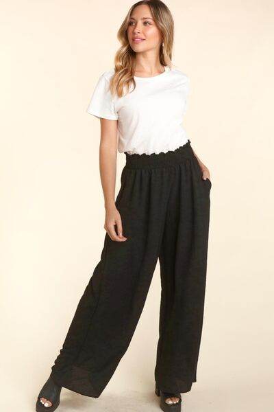 Haptics Elastic Waist Wide Leg Pants with Pockets for a perfect OOTD – dress to impress outfits from Amexza