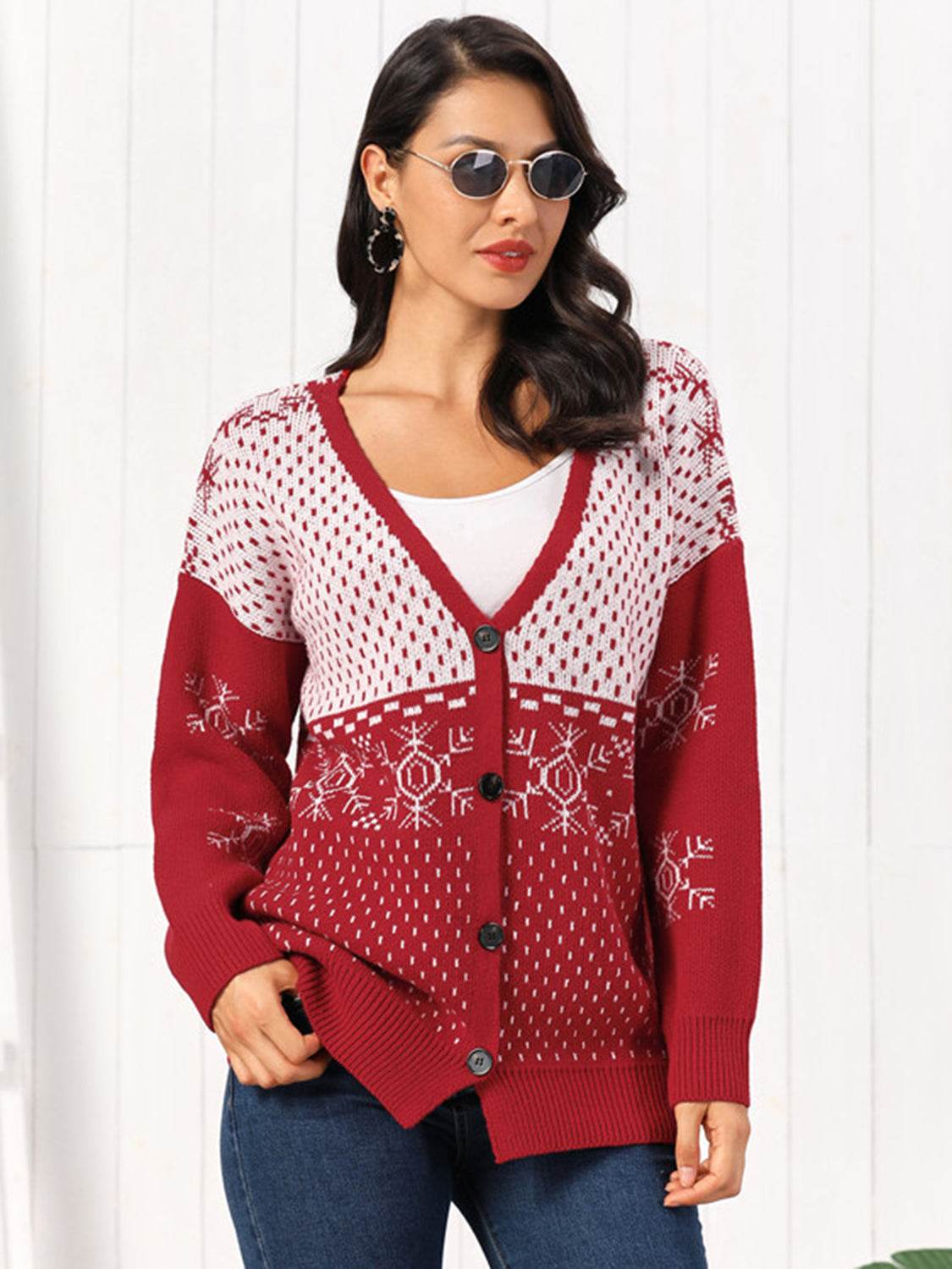 Snowflake Button Down Cardigan - Amexza