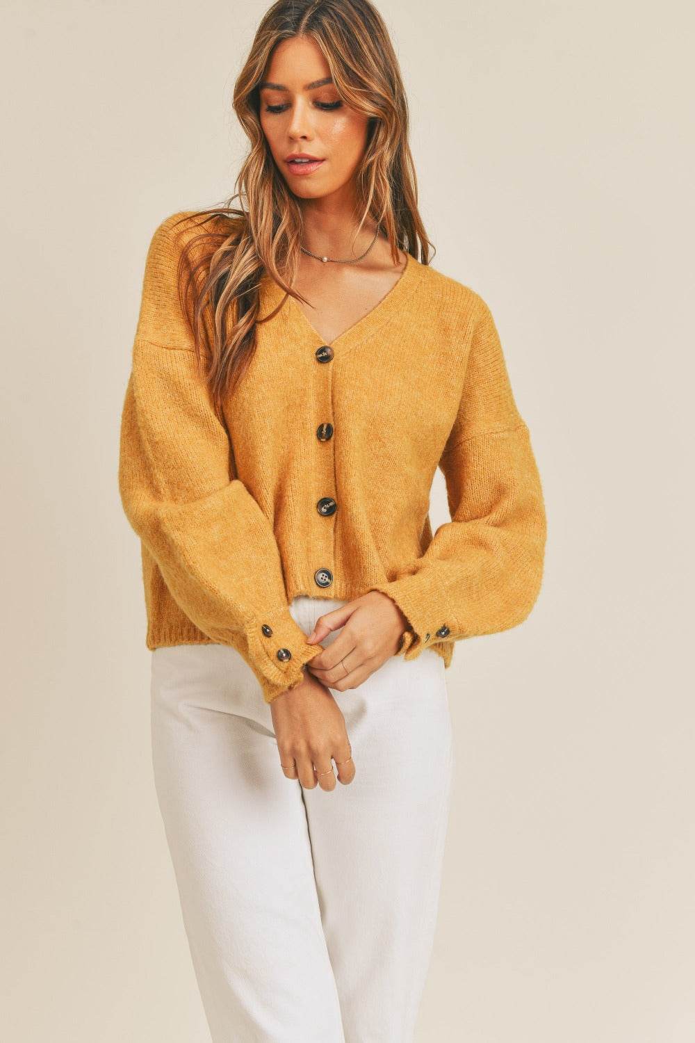 MABLE Long Sleeve Button Down Sweater Cardigan - Amexza