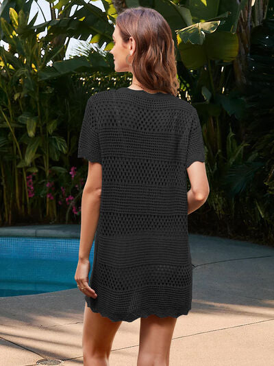 Openwork Round Neck Short Sleeve Cover-UP for a perfect OOTD – dress to impress outfits from Amexza