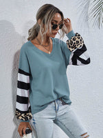 Leopard Striped Waffle-Knit Top Turquoise for a perfect OOTD – dress to impress outfits from Amexza