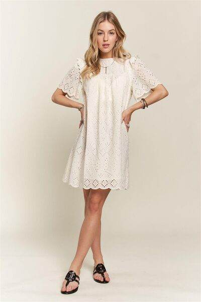 ADORA Ruffled Eyelet Round Neck Dress for a perfect OOTD – dress to impress outfits from Amexza