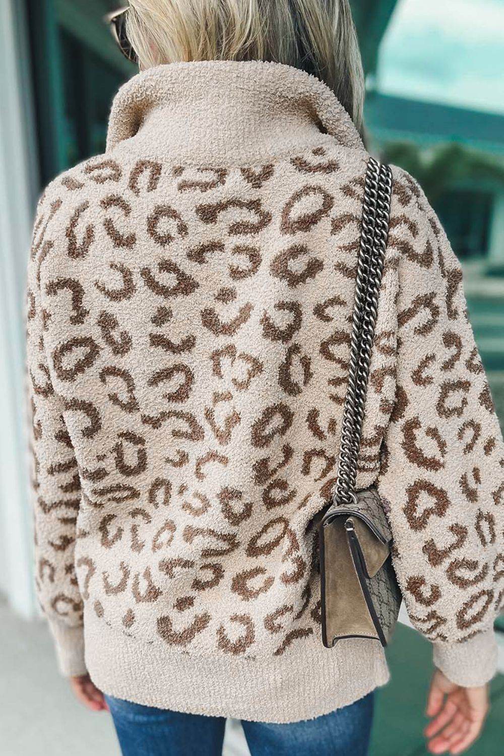 Leopard Half Zip Long Sleeve Sweater for a perfect OOTD – dress to impress outfits from Amexza