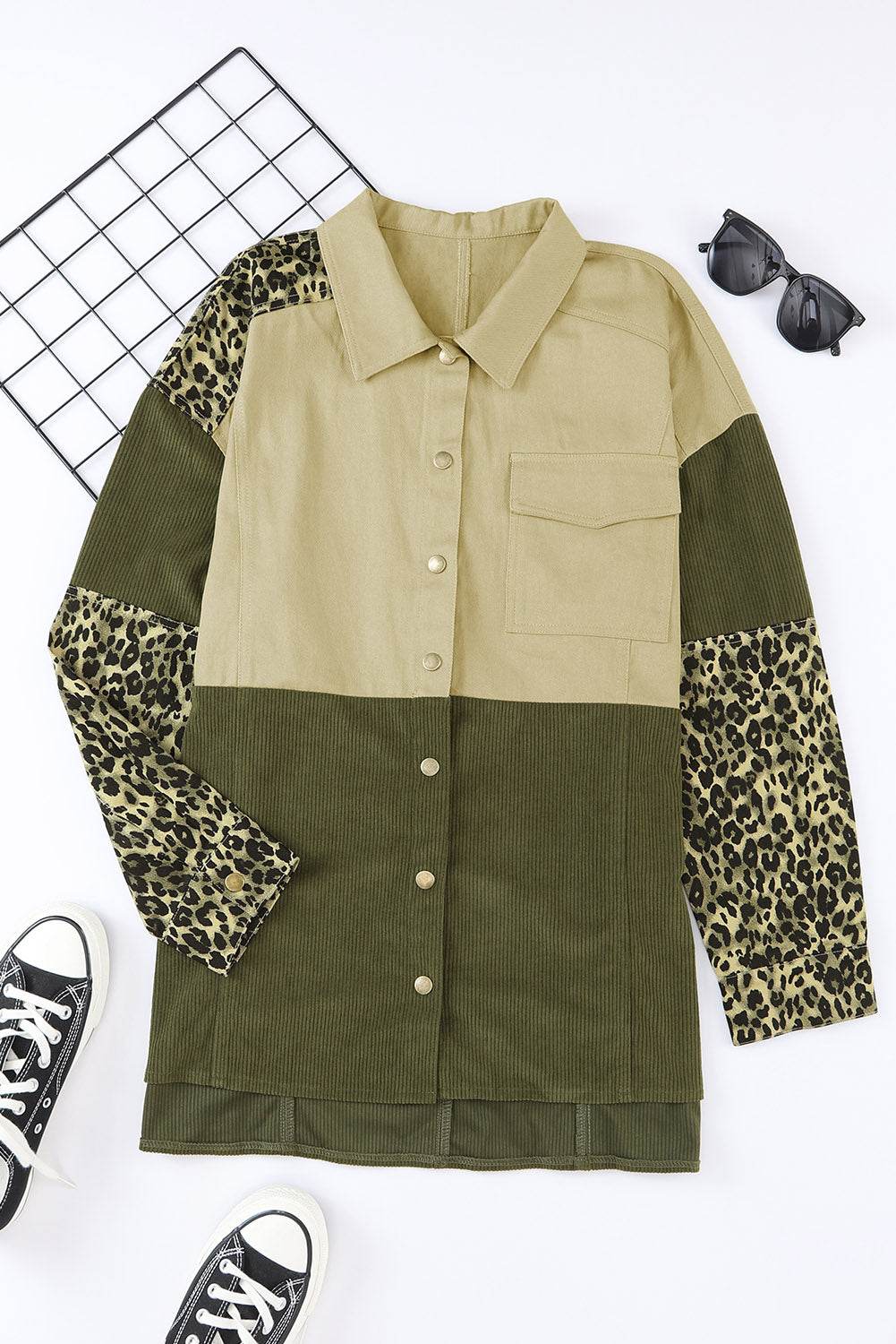 High-Low Leopard Snap Down Shacket for a perfect OOTD – dress to impress outfits from Amexza