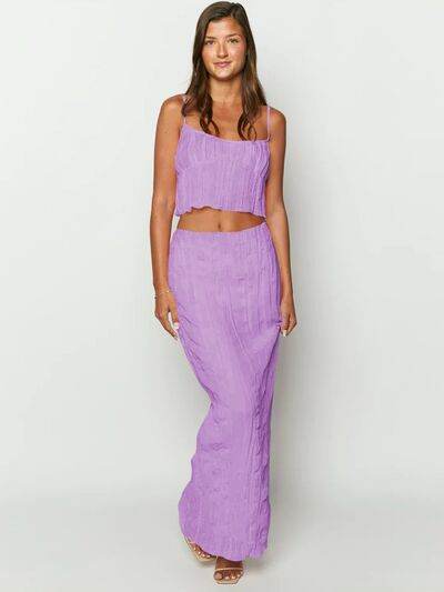 Square Neck Sleeveless Top and Ruched Skirt Set Lavender for a perfect OOTD – dress to impress outfits from Amexza