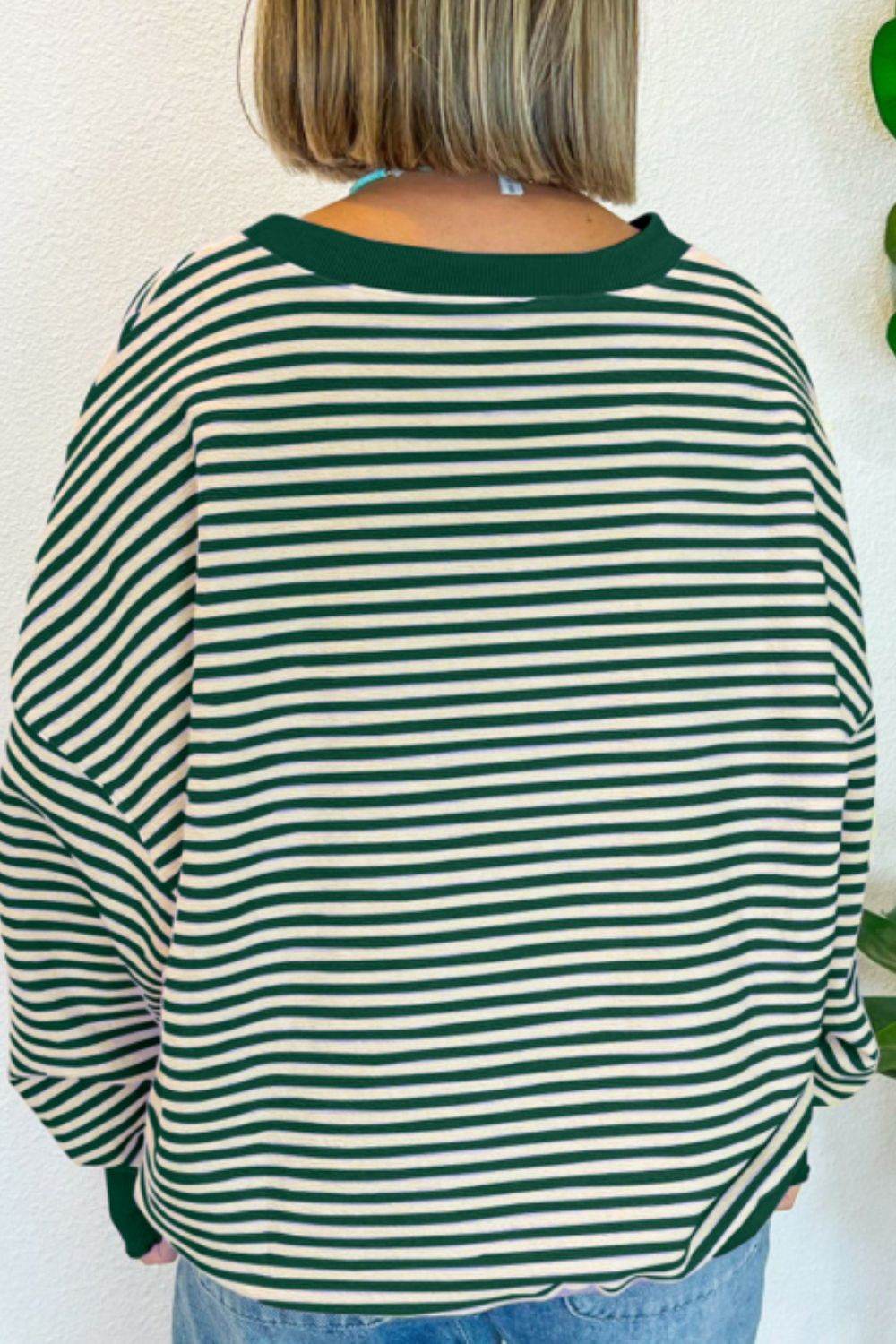 LUCKY Striped Round Neck Long Sleeve Sweatshirt for a perfect OOTD – dress to impress outfits from Amexza