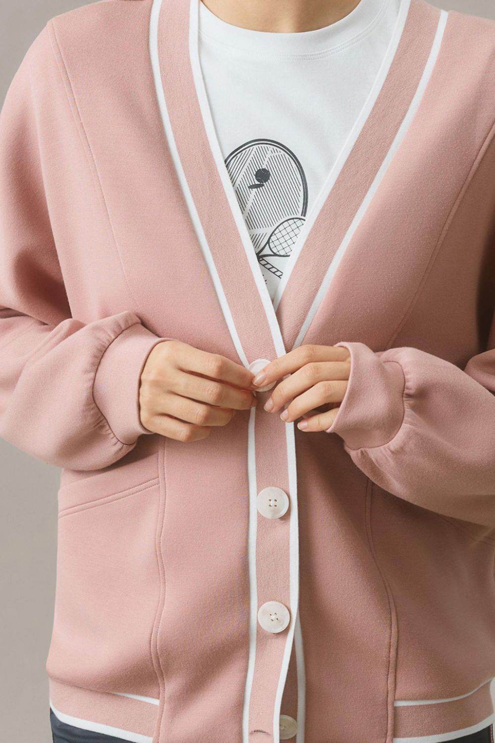 Contrast Trim V Neck Button Up Cardigan for a perfect OOTD – dress to impress outfits from Amexza